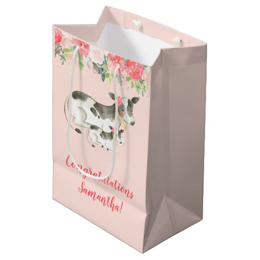 Floral Dairy Koe Elke Gelegenheid Gift Bag Medium Cadeauzakje (Voorkant Gekanteld)