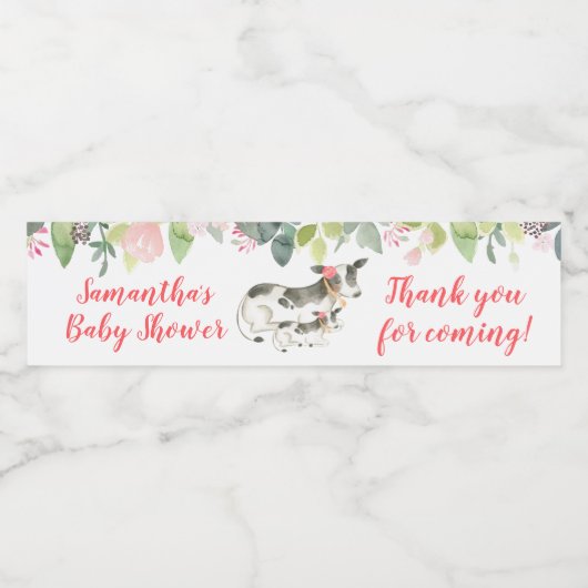 Floral Dairy Koe Girl Boerderij Water Fles Etiket (Enkel label)