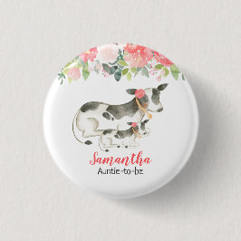 Floral Dairy Koe Name Tag Gepersonaliseerd Button