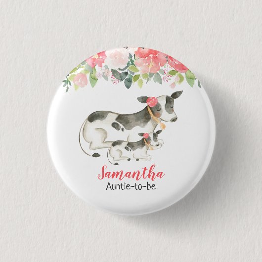 Floral Dairy Koe Name Tag Gepersonaliseerd Button (Voorkant)