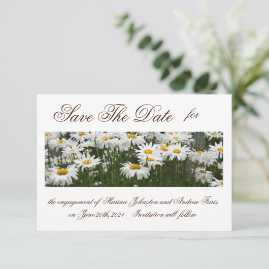 Floral daisies behalve de datumuitnodiging save the date (Staand voorkant)