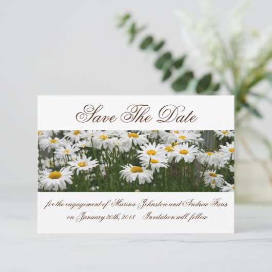Floral daisies behalve de datumuitnodiging save the date (Staand voorkant)