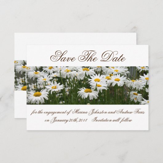 Floral daisies behalve de datumuitnodiging save the date (Voorkant / Achterkant)