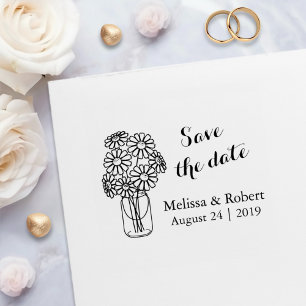 Floral Daisies Mason Jar Save the Date Wedding Zelfinktende Stempel