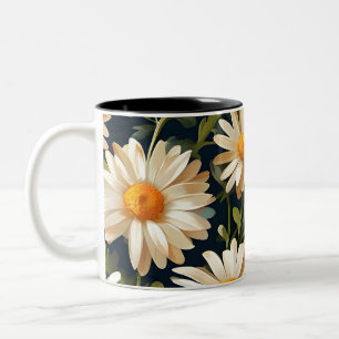 Floral Daisies Patroon Digital Art Design Tweekleurige Koffiemok