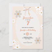Floral Daisy 7th Birthday Invitation for Girls Kaart (Voorkant)