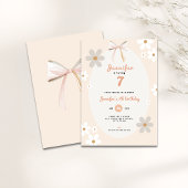 Floral Daisy 7th Birthday Invitation for Girls Kaart