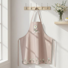 Floral Daisy Apron - Solid Color Botanical Kitchen Schort
