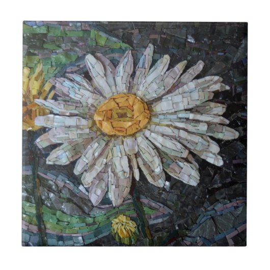 Floral Daisy Art Collage Blue Green Tegeltje (Voorkant)