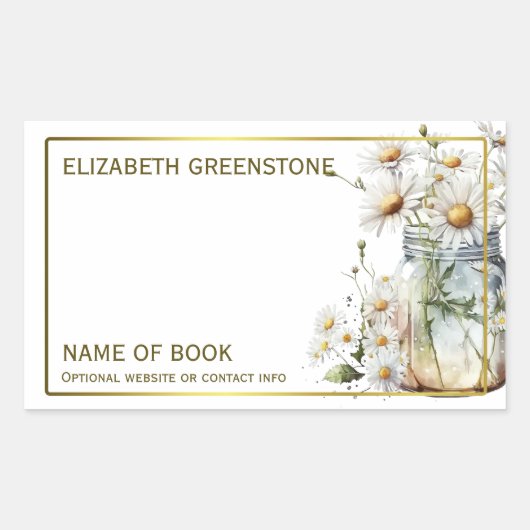 Floral Daisy Auteur Handtekening Boekplaat Rechthoekige Sticker (Voorkant)