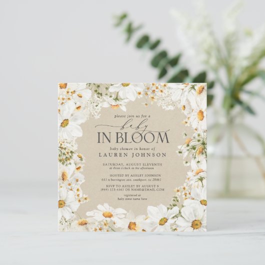 Floral Daisy Baby in Bloom Kraft Papierdouche Kaart (Staand voorkant)