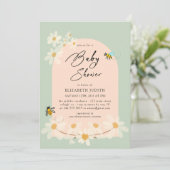 Floral Daisy Bees Baby shower Uitnodiging (Staand voorkant)