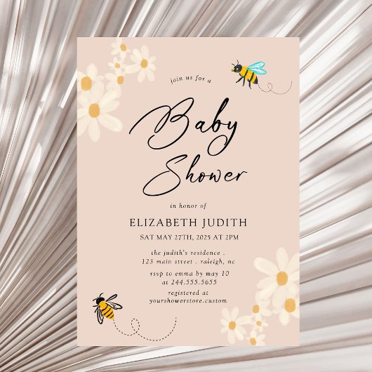 Floral Daisy Bees Baby shower Uitnodiging