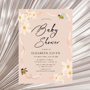 Floral Daisy Bees Baby shower Uitnodiging