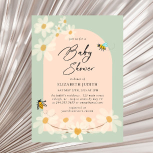 Floral Daisy Bees Baby shower Uitnodiging