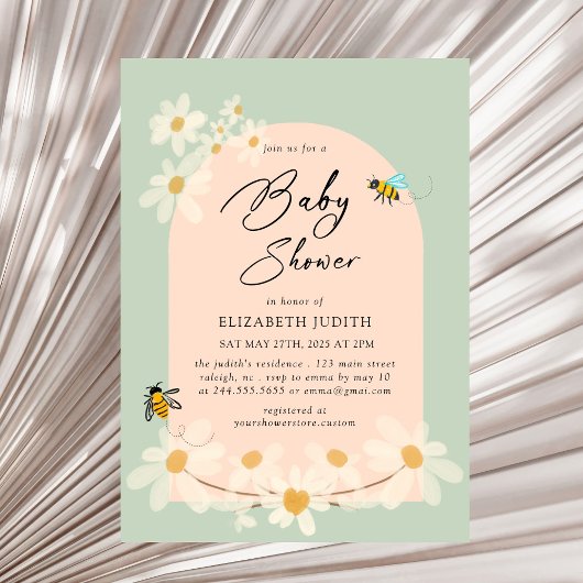 Floral Daisy Bees Baby shower Uitnodiging