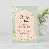 Floral Daisy Bees Baby shower Uitnodiging (Staand voorkant)