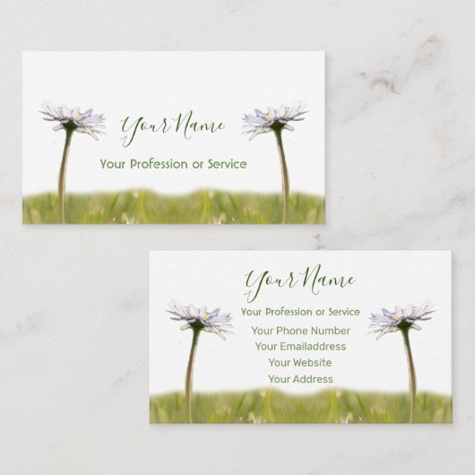 Floral Daisy bloemen op groen en wit! Visitekaartje (Voorkant / Achterkant)