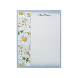 Floral Daisy  Dusty Blue Waterverf Name Notitieblok