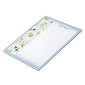 Floral Daisy  Dusty Blue Waterverf Name Notitieblok (Schuin)