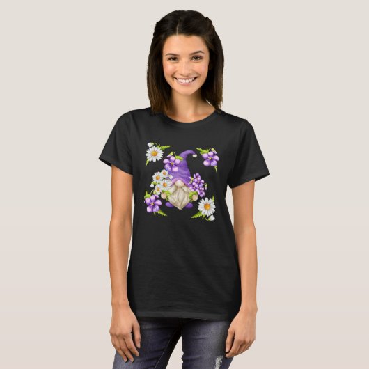 Floral Daisy Flower Pattern For Spring Purple Viol T-shirt (Voorkant volledig)