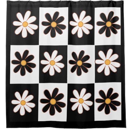 Floral Daisy Flower, zwart-wit Douchegordijn (Voorkant)