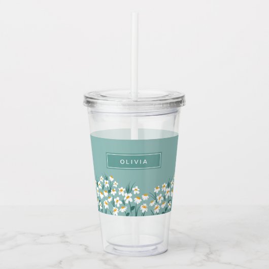 Floral daisy modern gepersonaliseerd schattig blau acryl drinkbeker (Voorkant)