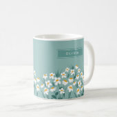 Floral daisy modern gepersonaliseerd schattig blau koffiemok (Voorkant rechts)