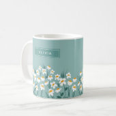 Floral daisy modern gepersonaliseerd schattig blau koffiemok (Voorkant links)