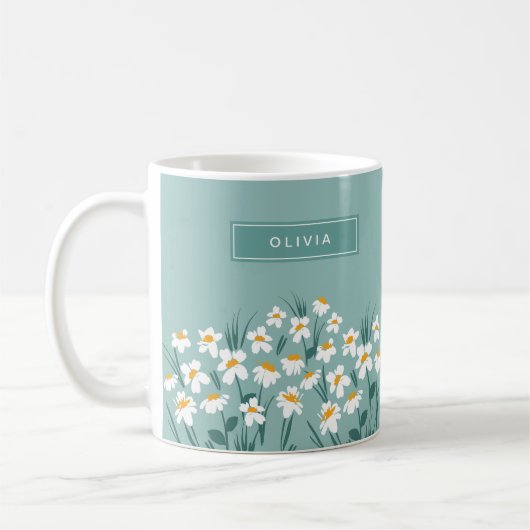 Floral daisy modern gepersonaliseerd schattig blau koffiemok (Links)