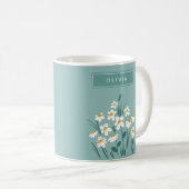 Floral daisy modern gepersonaliseerd schattig blau koffiemok (Voorkant rechts)