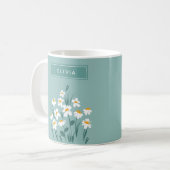 Floral daisy modern gepersonaliseerd schattig blau koffiemok (Voorkant links)