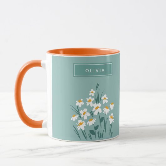 Floral daisy modern gepersonaliseerd schattig blau mok (Links)
