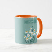 Floral daisy modern gepersonaliseerd schattig blau mok (Voorkant rechts)