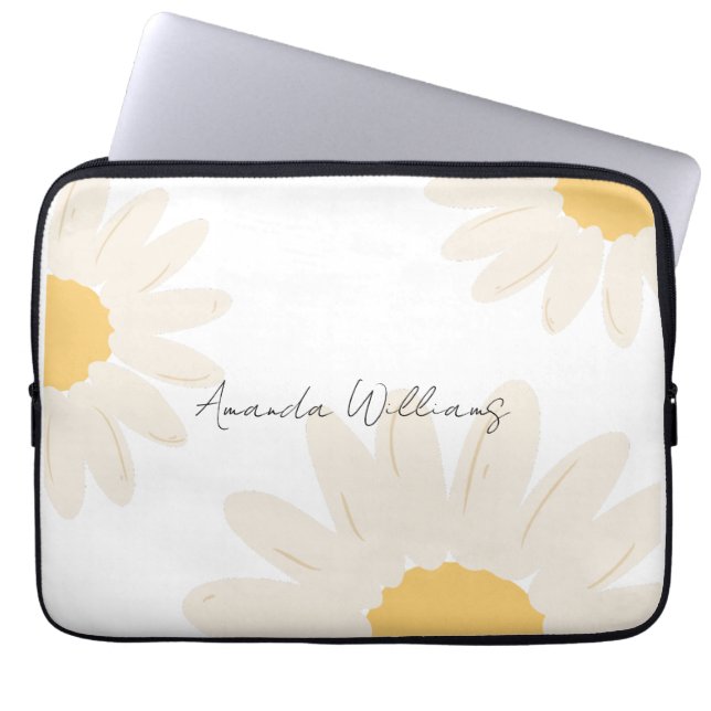 Floral Daisy Modern minimalistische witte laptopho Laptop Sleeve (Voorkant)
