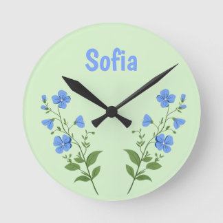 Floral daisy modern personalized cute elegant blue ronde klok