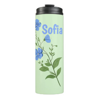Floral daisy modern personalized cute elegant blue thermosbeker