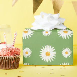 Floral Daisy-patroon op groene kleur Cadeaupapier