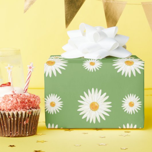 Floral Daisy-patroon op groene kleur Cadeaupapier (Verjaardagsfeest)