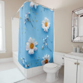 Floral Daisy Pattern - Lichtblauw Douchegordijn (In situ)