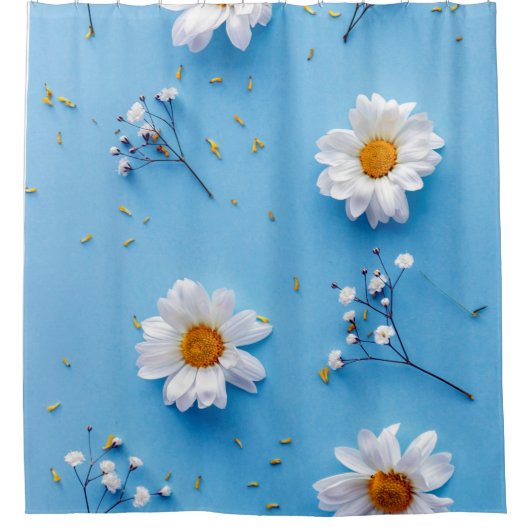 Floral Daisy Pattern - Lichtblauw Douchegordijn (Voorkant)