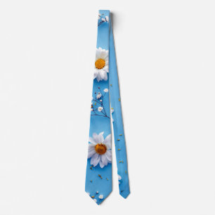 Floral Daisy Pattern - Lichtblauw Stropdas
