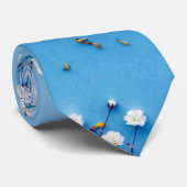 Floral Daisy Pattern - Lichtblauw Stropdas (Opgerold)