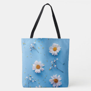 Floral Daisy Pattern - Lichtblauw Tote Bag