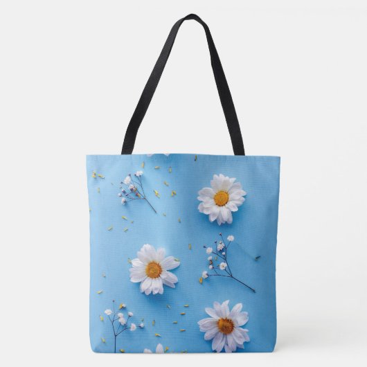Floral Daisy Pattern - Lichtblauw Tote Bag (Voorkant)