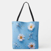 Floral Daisy Pattern - Lichtblauw Tote Bag (Achterkant)