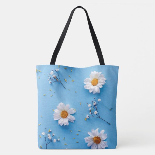 Floral Daisy Pattern - Lichtblauw Tote Bag (Achterkant)