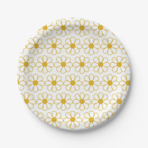 Floral Daisy Pattern Mustard Gold en White  Papieren Bordje