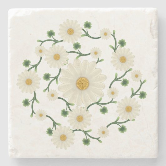 Floral Daisy Pattern Stenen Onderzetter (Voorkant)