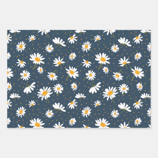 Floral Daisy Patterns Trio Decoupage Gift Inpakpapier Vel (Voorkant 3)